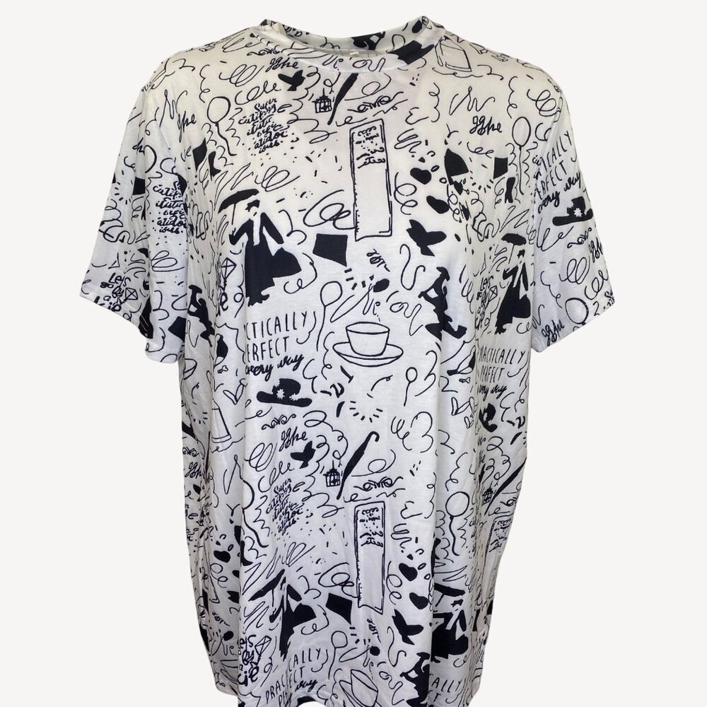 Mary Poppins Women's White Graphic Tee Practically Perfect Go Fly A Kite Size 1X